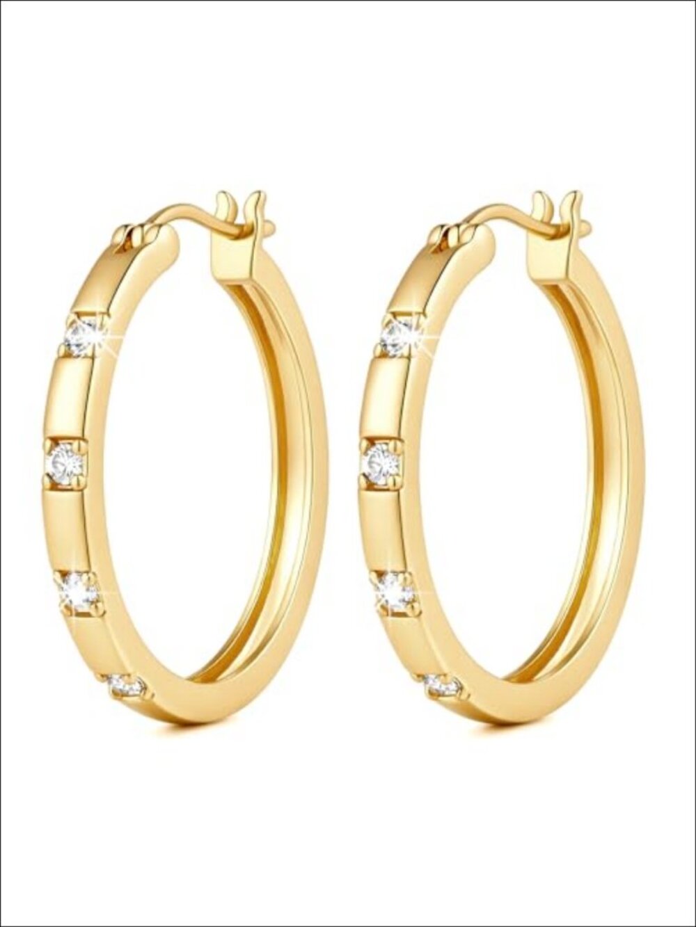 14K Gold Plated CZ Hoop Earrings Latch Back 25mm